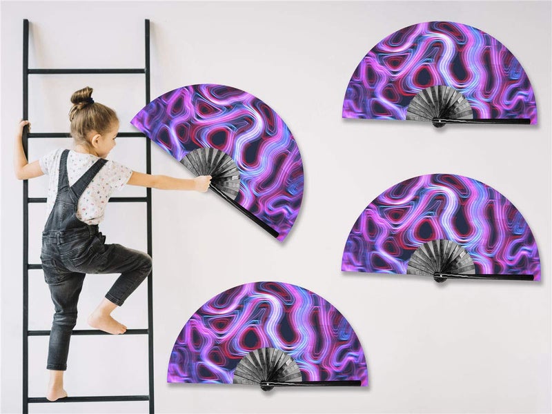 Zolee Large Rave Clack Fan for Line Dancing - Boots on The Ground Popping Folding Hand Fan - for EDM, Music Festival, Hot Flashes, Event, Party, Dance, Decorations, Gift (Psychedelic) - Image 4